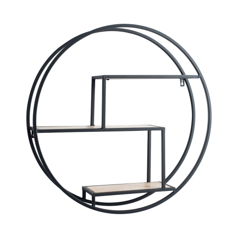 Ronde wandplank Ø60cm van metaal en eiken met 3 schappen Vanity Aanbieding