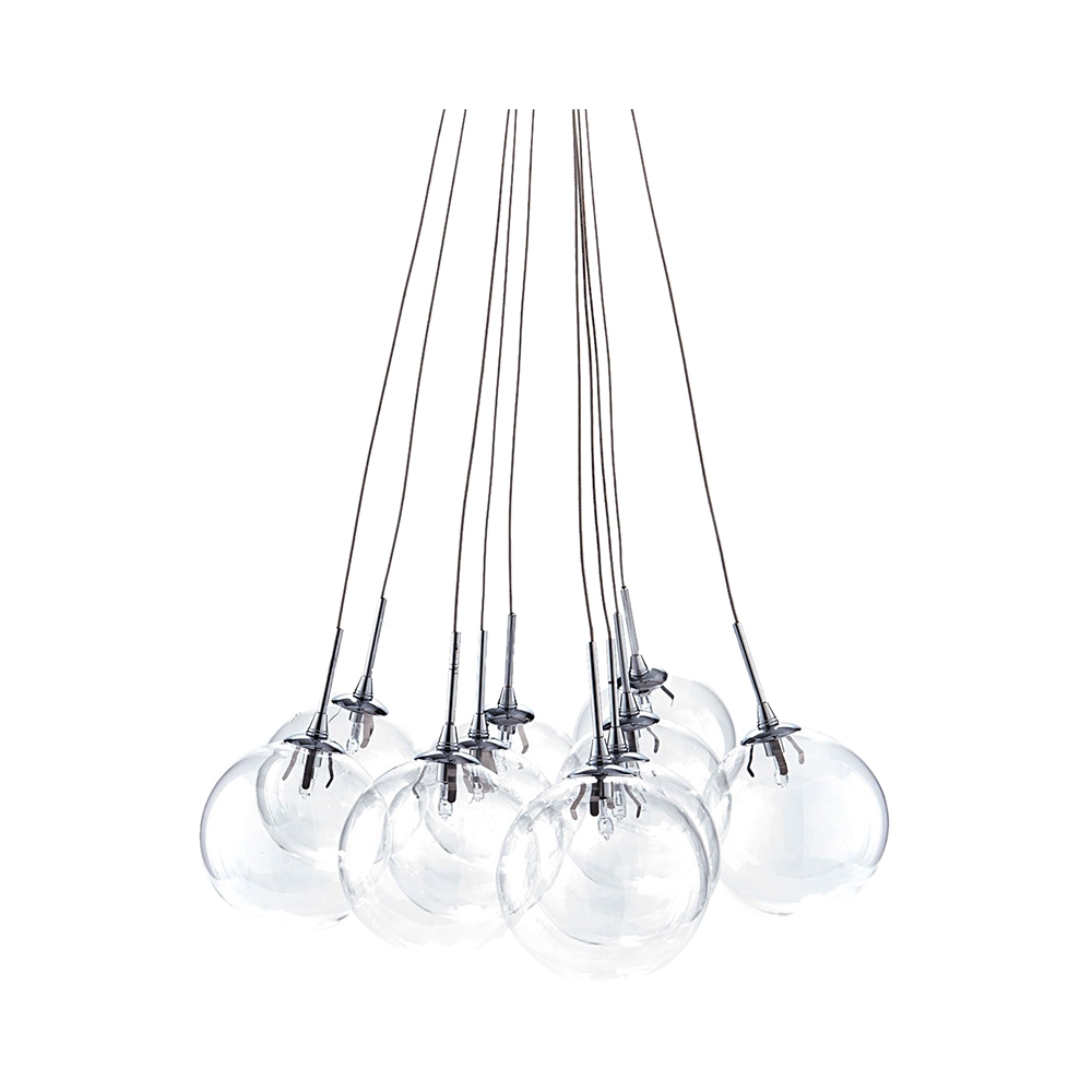Moderne hanglamp met 10 lampen en transparante bollen Bubbles Aanbieding Moderne hanglamp met 10 lampen en transparante bollen Bubbles Aanbieding