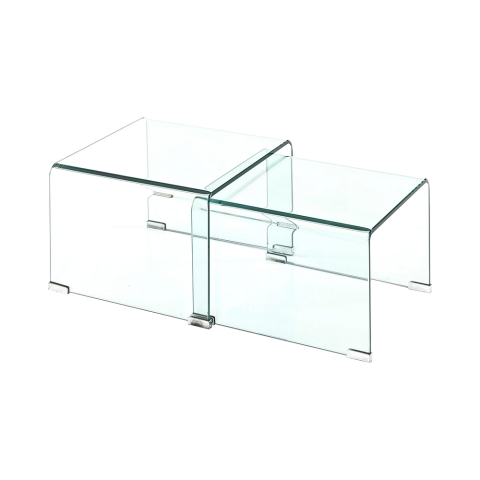 Set van 2 salontafels in transparant glas met gebogen design San Aanbieding