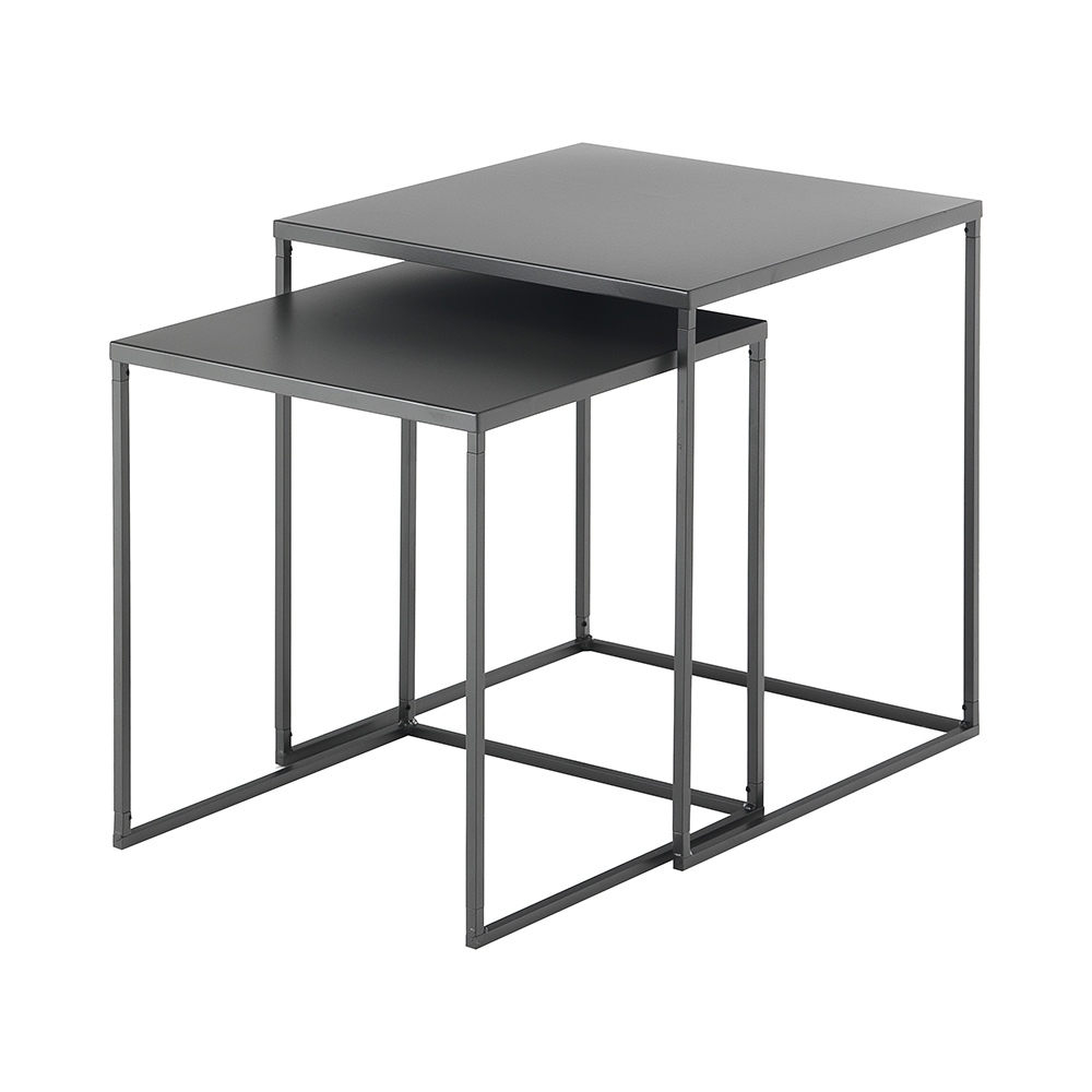 Set van 2 vierkante salontafels in antracietgrijs metaal Omaha Aanbieding Set van 2 vierkante salontafels in antracietgrijs metaal Omaha Aanbieding