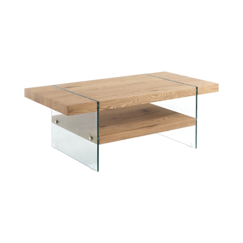Salontafel van glas en hout met eiken afwerking 120x60cm Amarillo Aanbieding