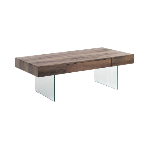 Moderne houten salontafel met glazen poten 110x60cm Manhattan Aanbieding
