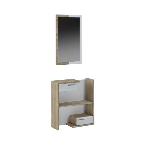 Houten halmeubel met spiegel, 2 lades en planken Most Wood Aanbieding