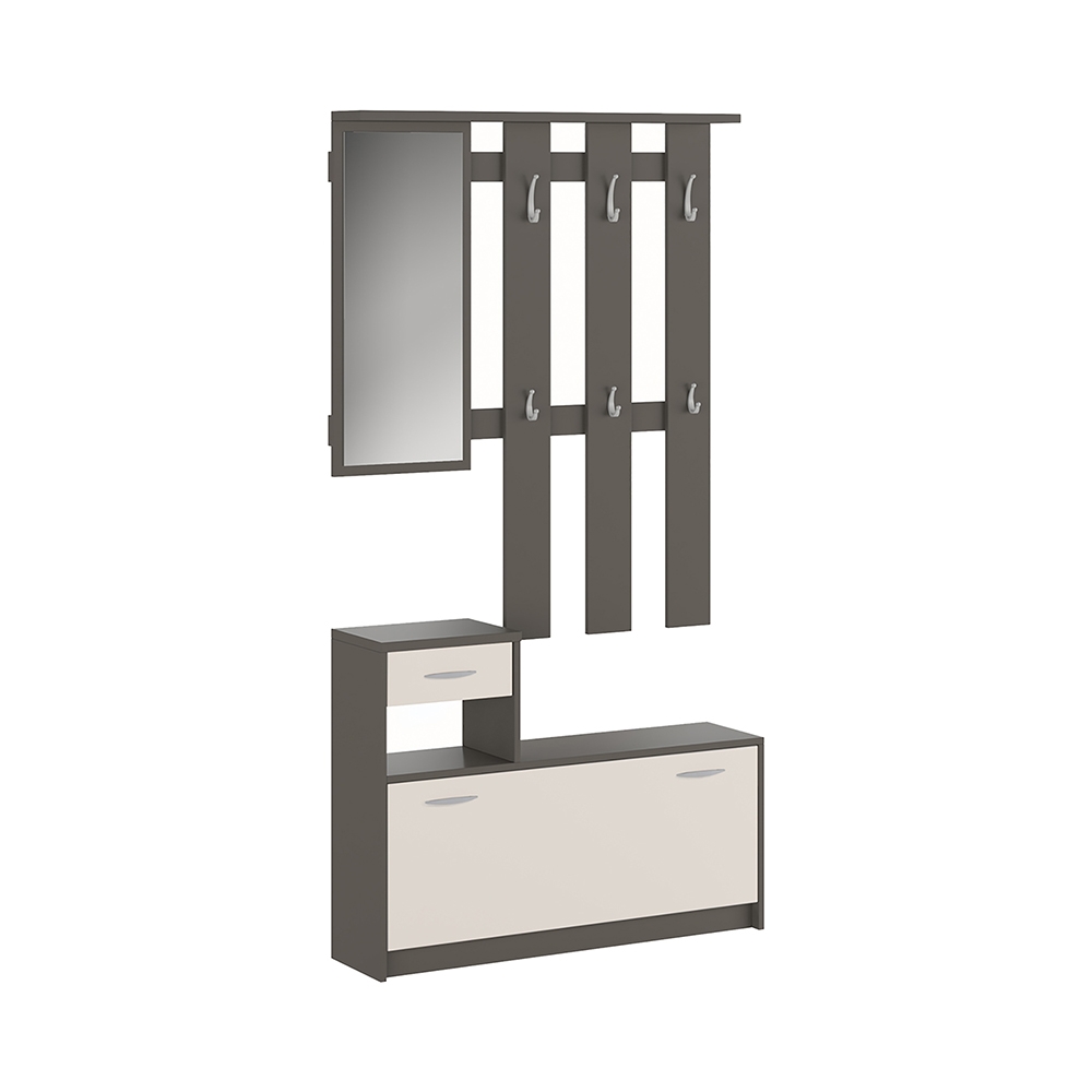 Hal meubelset met spiegel, schoenenkast en kapstok Belfast Grey Aanbieding Hal meubelset met spiegel, schoenenkast en kapstok Belfast Grey Aanbieding