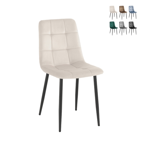 Set van 4 fluwelen eetkamerstoelen met gewatteerd effect Corfù Aanbieding
