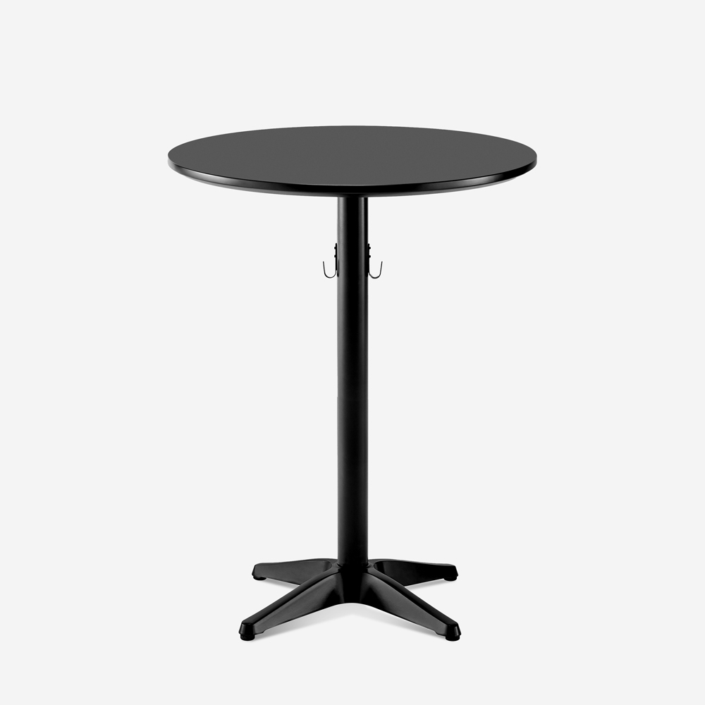 Hoge ronde bartafel 70x105 cm zwart met tassenhaak Engys+