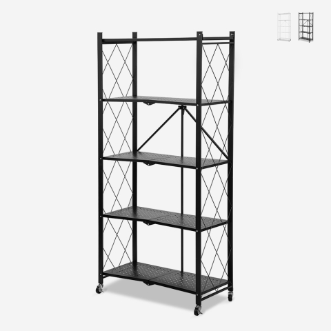 Opvouwbaar metalen keukenrek met wielen en 5 planken Kerry XL Aanbieding