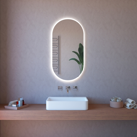 Ovale badkamer spiegel met achtergrondverlichting, touch-licht en bluetooth ETR117-SA Aanbieding