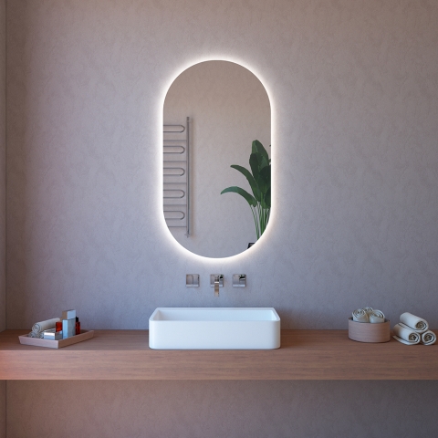 Ovale LED-verlichte badkamerspiegel met anti-condens ETR117 Aanbieding
