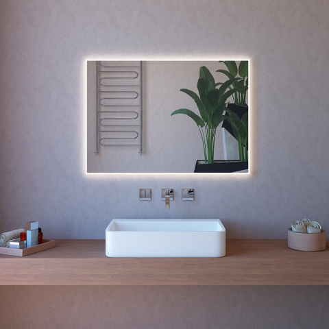 Badkamerspiegel met helder afgeschuinde rand en touch-achtergrondverlichting 110x80cm ETR108 Aanbieding