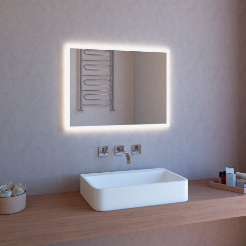 Badkamerspiegel met glanzende LED-rand, touch bediening, indirect verlicht, 80x60 cm ETR106-M Aanbieding