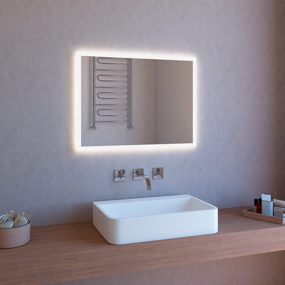 Badkamerspiegel met glanzende LED-rand, touch bediening, indirect verlicht, 80x60 cm ETR106-M Aanbieding Badkamerspiegel met glanzende LED-rand, touch bediening, indirect verlicht, 80x60 cm ETR106-M Aanbieding