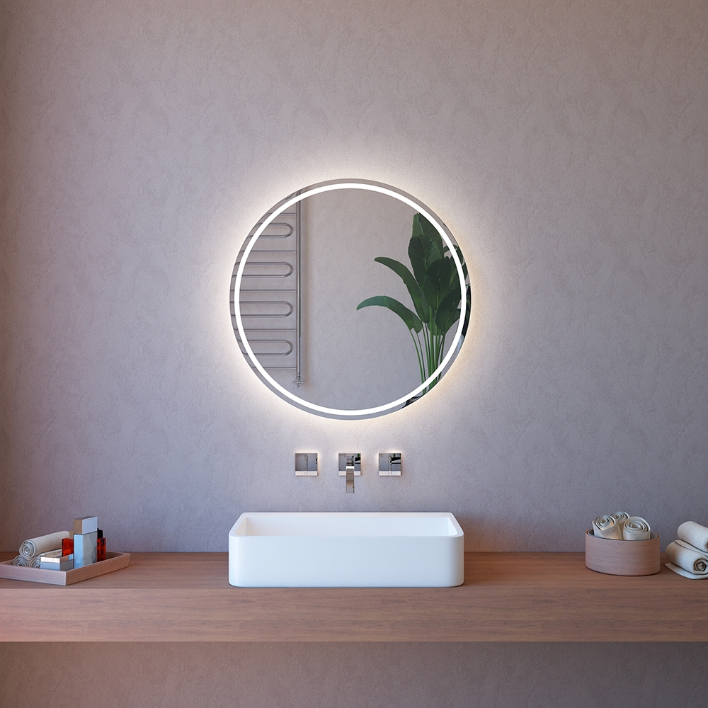 Ronde badkamerspiegel 75cm met achtergrondverlichting en anti-condens ETR103-M Aanbieding Ronde badkamerspiegel 75cm met achtergrondverlichting en anti-condens ETR103-M Aanbieding