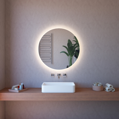 Ronde badkamer spiegel met touchbediening en heldere led-achtergrondverlichting 75cm ETR116-M Aanbieding
