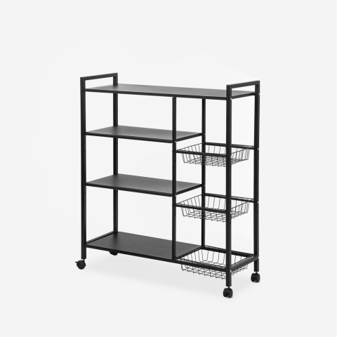 Metalen serveerwagen met 4 planken en wielen 90x32x108 cm Faris Plus Aanbieding