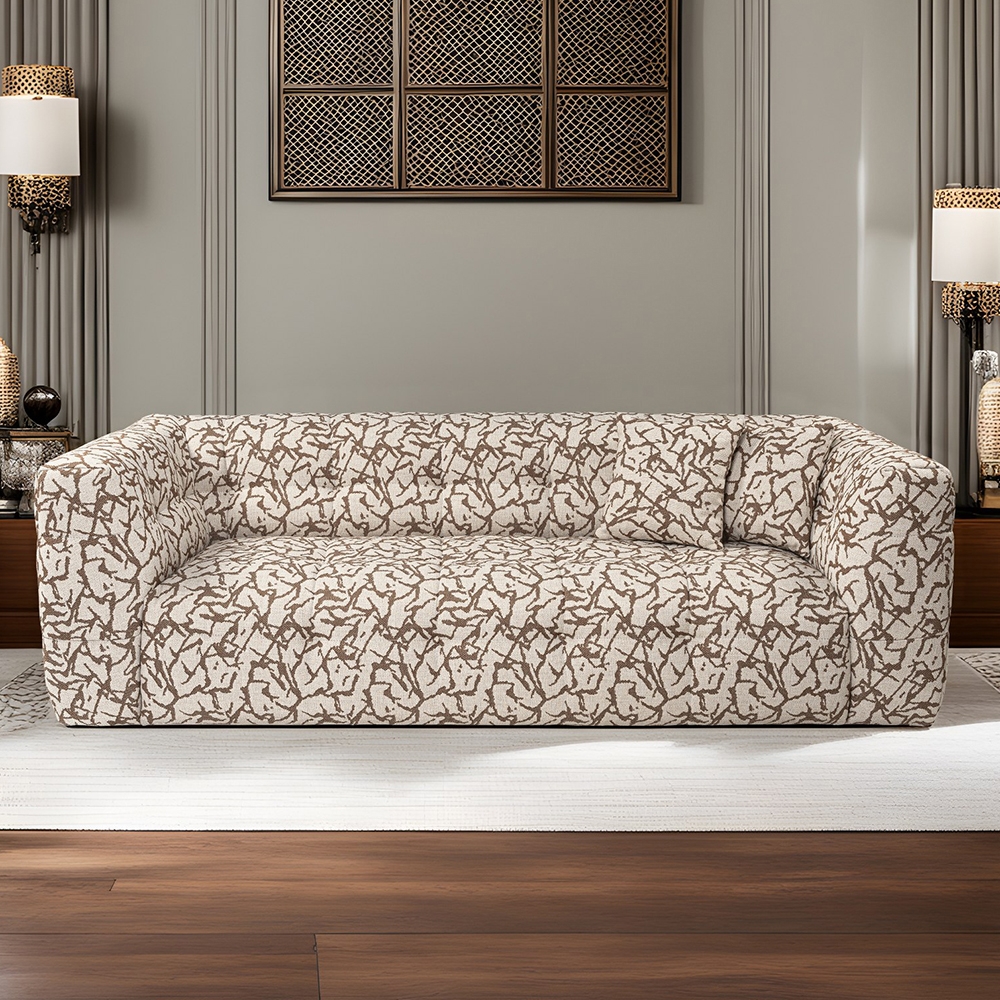 Moderne 3-zitsbank in stof met patroon en kussens 235cm Cady 3 Aanbieding