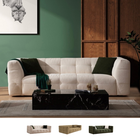 Moderne 3-zitsbank in bouclé met kussens 235cm Cady Aanbieding