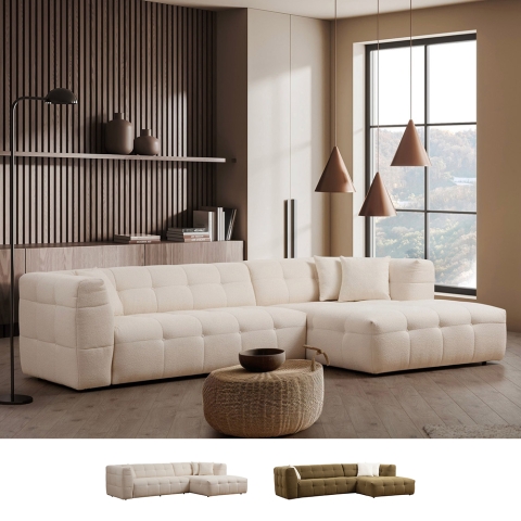 Rechter hoekbank 4-zits met chaise longue in bouclè Cady Aanbieding