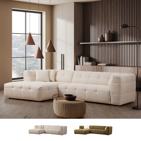 Modulaire 4-zits hoekbank links met chaise longue van bouclé Cady Left Aanbieding