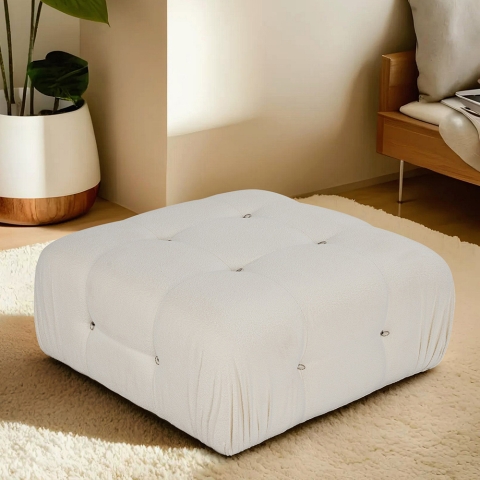 Witte bouclé voetenbank 95x95cm Bubble PB Aanbieding