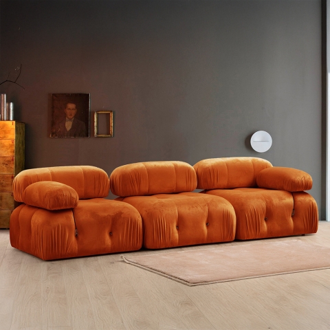 Modulaire 4-zits bank in oranje fluweel Bubble 3SV Aanbieding