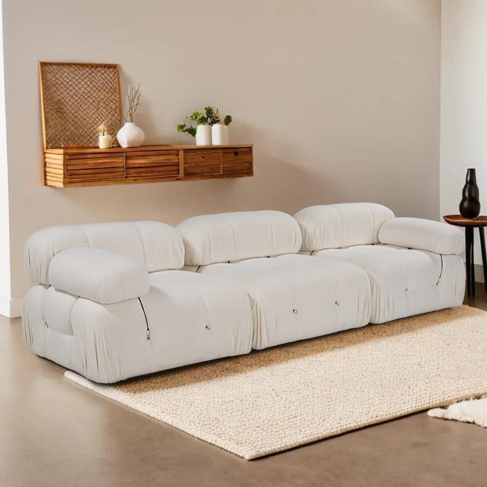 Modulaire 4-zitsbank in witte bouclé Bubble 3SB Aanbieding Modulaire 4-zitsbank in witte bouclé Bubble 3SB Aanbieding