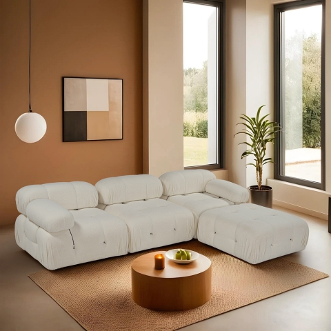 Modulaire 4-zitsbank met voetensteun in witte bouclé Bubble 3SPB Aanbieding