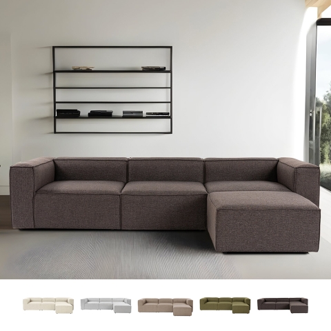 Modulaire 4-zitsbank met voetenbank in linnen Fora Aanbieding