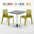 Vierkante salontafel zwart 70x70 cm met stalen onderstel en 2 gekleurde stoelen Gruvyer Mojito Aanbieding