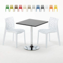 Vierkante salontafel zwart 70x70 cm met stalen onderstel en 2 gekleurde stoelen Gruvyer Mojito Aanbod