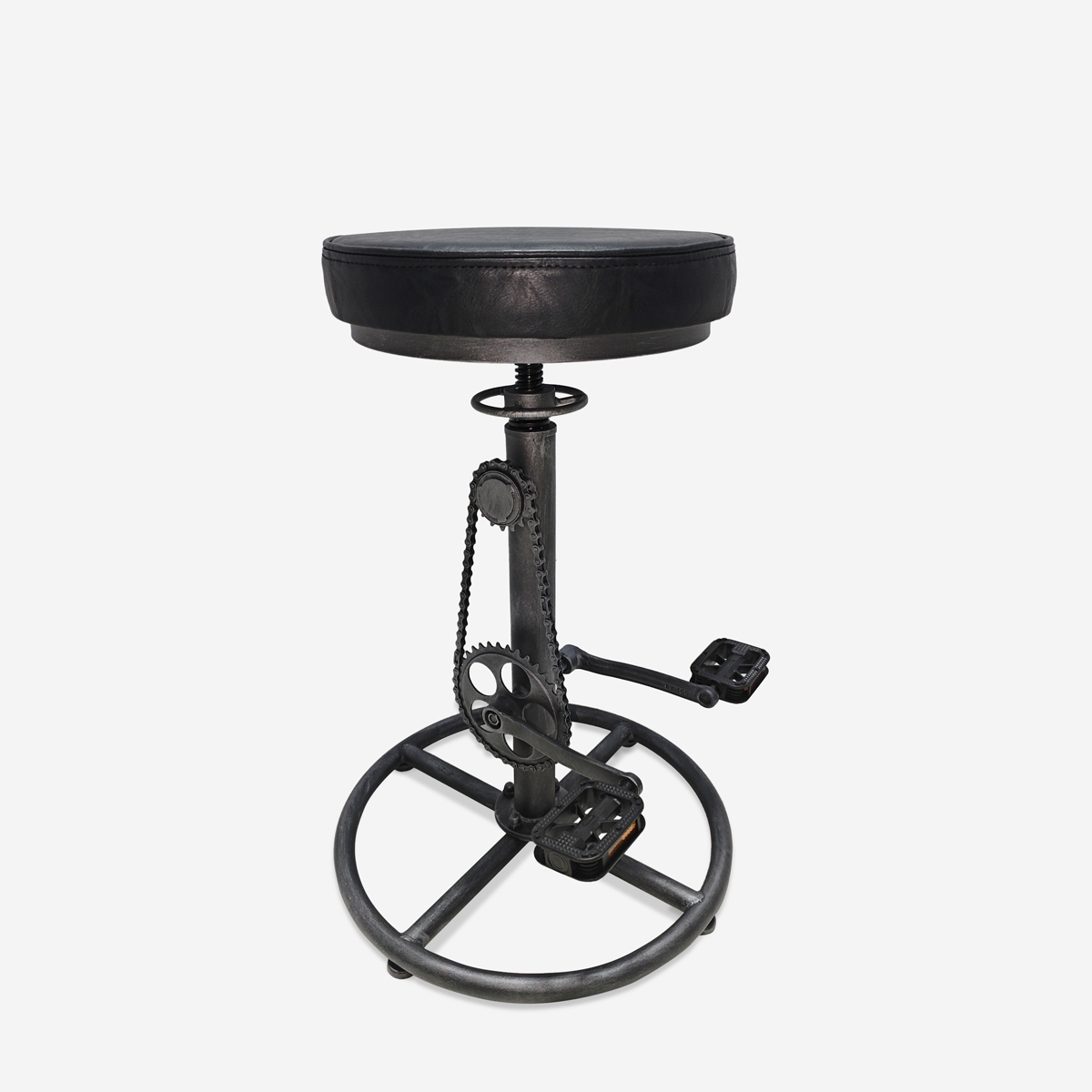 Industriële barkruk van kunstleer met pedalen Glint Aanbieding