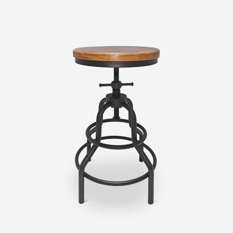 Industriële vintage houten en metalen verstelbare kruk Vont Aanbieding