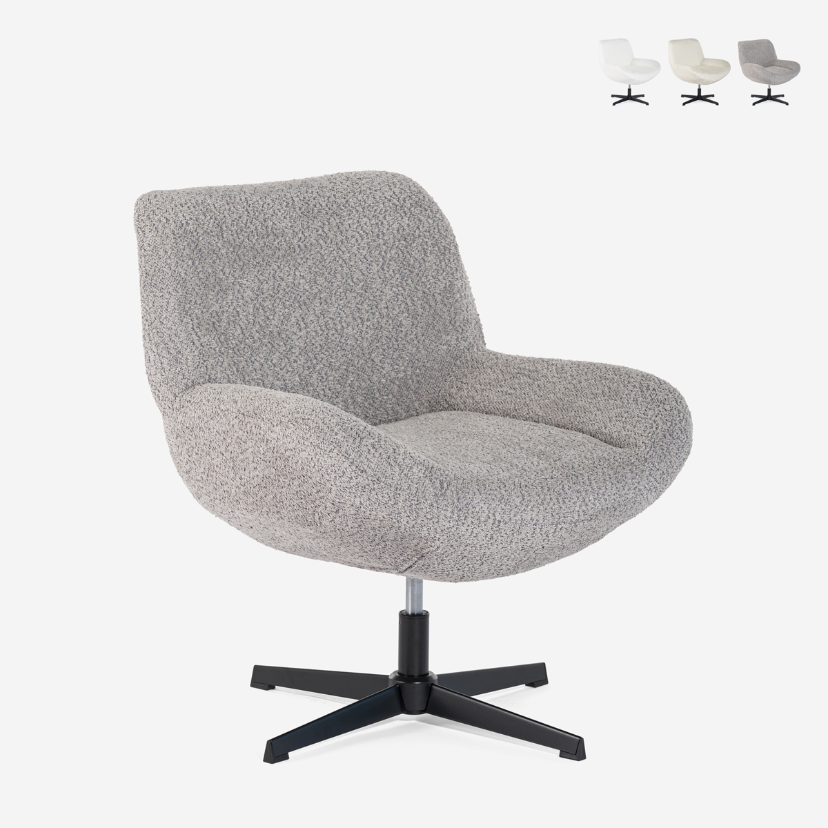Elegante draaibare fauteuil van bouclé stof voor kantoor en woonkamer Lehm Aanbieding