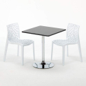 Vierkante salontafel zwart 70x70 cm met stalen onderstel en 2 gekleurde stoelen Gruvyer Mojito 
