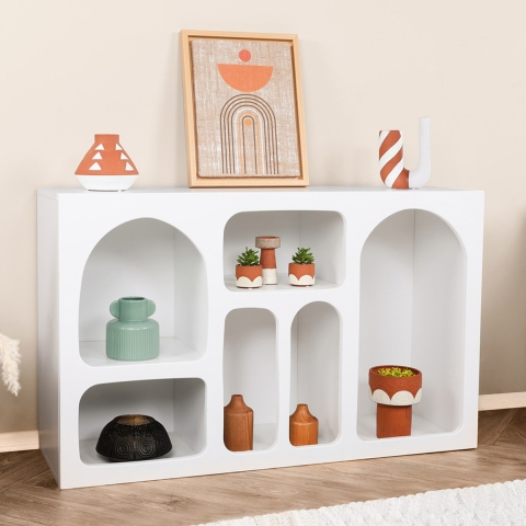 Witte design haltafel met gebogen vakken 120x37cm Liva Aanbieding