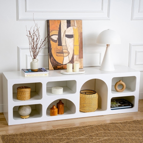 Design TV-meubel laag 160x40cm met 7 compartimenten wit Lorin Aanbieding