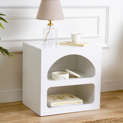 Design nachtkastje wit 50x40cm met 2 vakken Lorin S Aanbieding