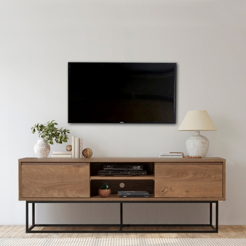 Industrieel modern TV-meubel 140x40x50cm van hout en metaal Rodez Aanbieding