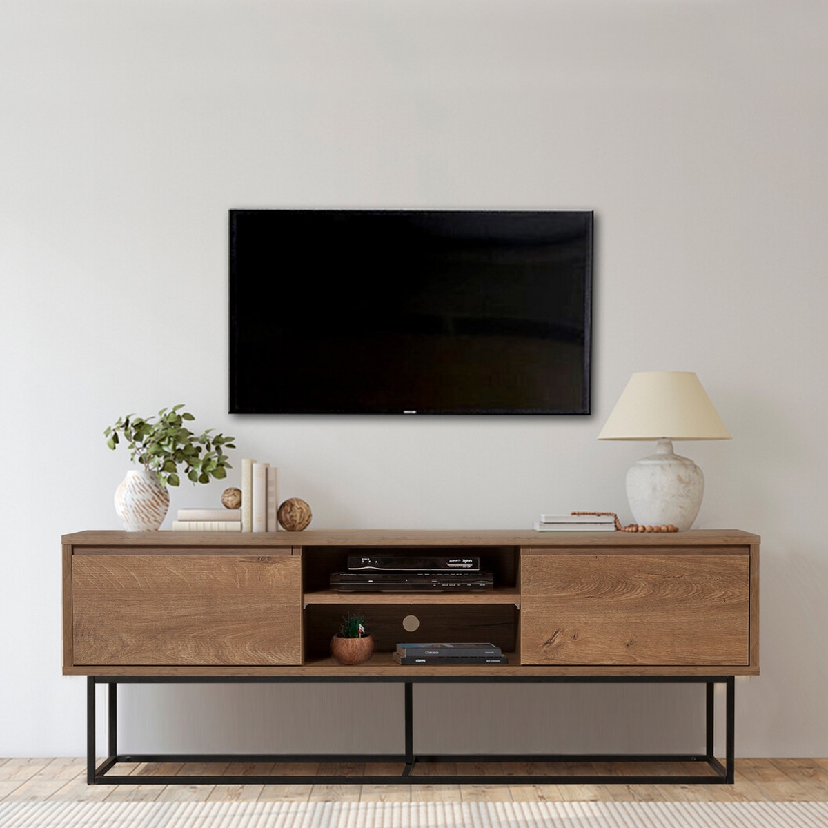 Industrieel modern TV-meubel 140x40x50cm van hout en metaal Rodez Aanbieding