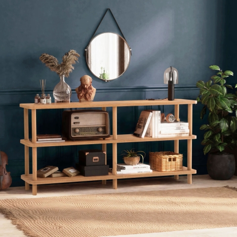 Consoletafel en boekenkast voor woonkamer en hal 150x35x75cm in natuurlijk hout Raca Aanbieding
