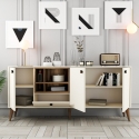 Witte en houten dressoir voor woonkamer 180x35cm met deuren Napoli Kortingen