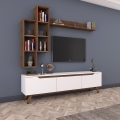 Wandmeubel TV met planken en open vakken wit en naturel Sirio Aanbieding
