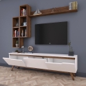 Wandmeubel TV met planken en open vakken wit en naturel Sirio Kortingen