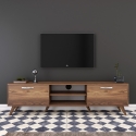 Mobiele TV-kast met 2 klepdeuren en 2 houten planken in walnootkleur Aanbieding
