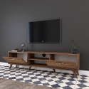 Mobiele TV-kast met 2 klepdeuren en 2 houten planken in walnootkleur Kortingen