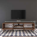 Mobiele TV-kast met 2 klepdeuren en 2 houten planken in walnootkleur Afmetingen