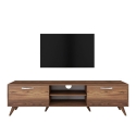 Mobiele TV-kast met 2 klepdeuren en 2 houten planken in walnootkleur Catalogus