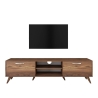 Mobiele TV-kast met 2 klepdeuren en 2 houten planken in walnootkleur Catalogus