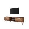 Mobiele TV-kast met 2 klepdeuren en 2 houten planken in walnootkleur Voorraad