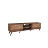 Mobiele TV-kast met 2 klepdeuren en 2 houten planken in walnootkleur Model